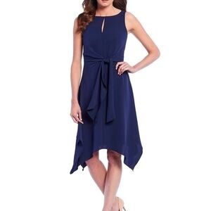 Karl Lagerfeld Crepe Midi Dress 8 Black NEW Tie Front NWT